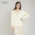 2025 Summer New Silk Pajamas Women's Long Sleeve Pants Lapel 100% Mulberry Silk Cool Home Clothes Set Pajamas Nightwear