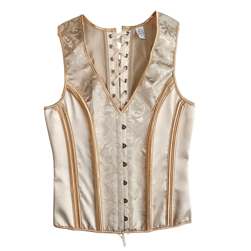 Mens Corset Vest Lace Up Bones Formal Waistcoat Beige Floral Waist Trainer Dress Vest For Wedding Party Tight Tops