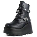 New Women's Pu Leather Ankle Boots Women Autumn Winter Round Toe Lace Up Shoes Woman Motorcycle Platform Botas Gothic Shoes