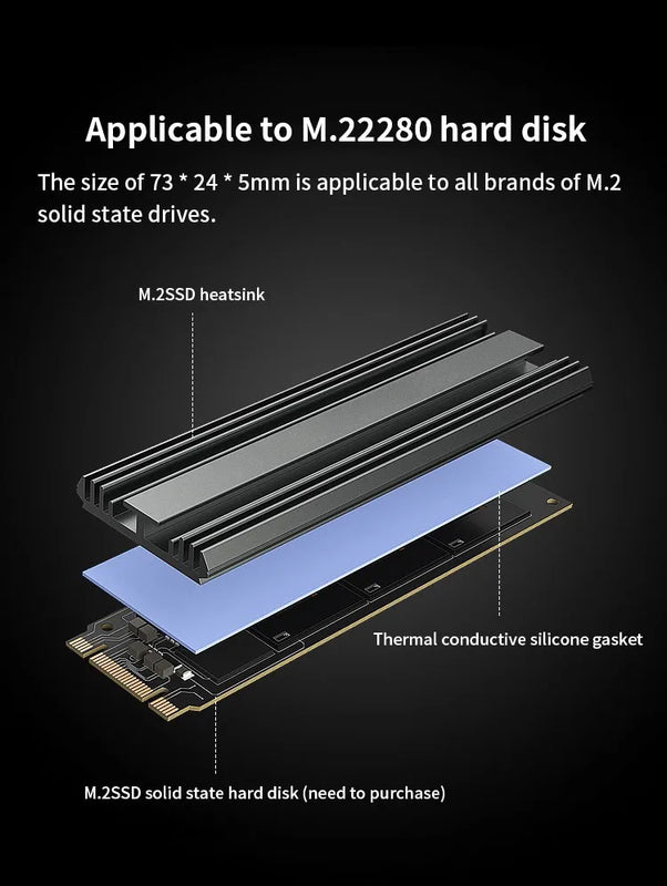 TEUCER M2 2280 Solid State Hard Disk Aluminum Radiator M.2 SSD Heatsink with Thermal Silicone Pad For PS5/PC/Laptop Cooling