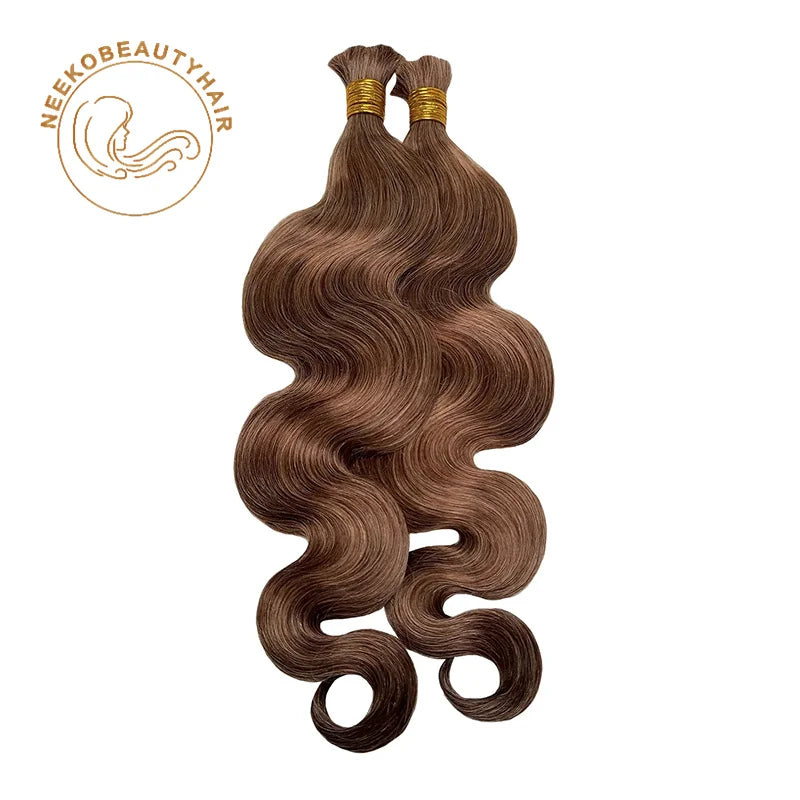 Body Wave Bulk Human Hair Chocolate Brown Color No Weft 100g/Pack Blend Highlight Brown BOHO Braids Human Hair Braiding Hair