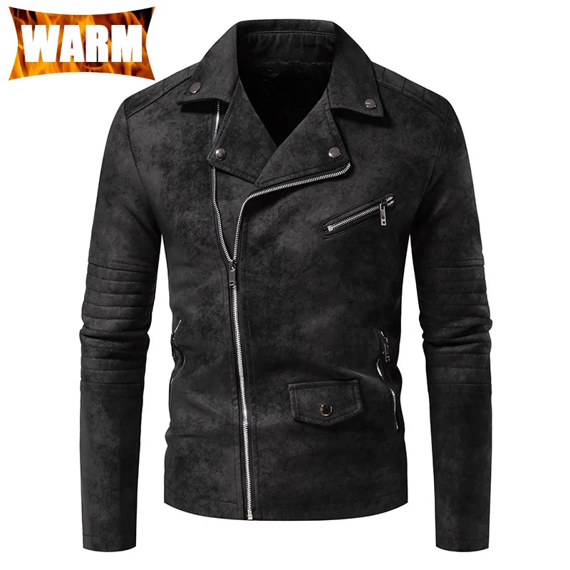 Men PU Leather Jacket Faux Fur Fashion British Thickened Plush Autumn Winter Warm Leather Jackets High-End Business Leather Coat