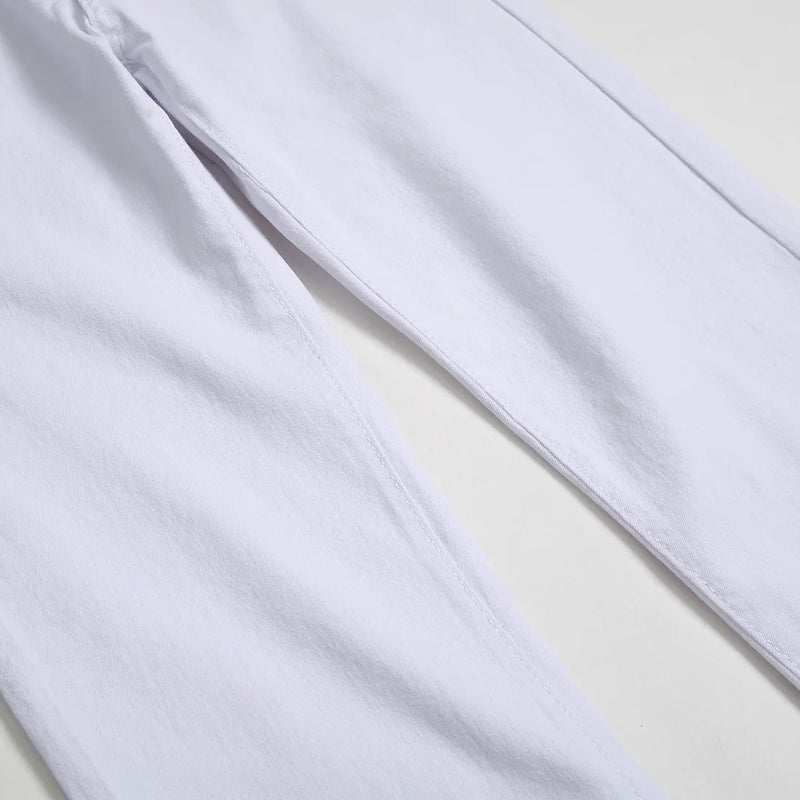 Men's White Stretch Jeans for Fall, Distressed Denim | SAMAG