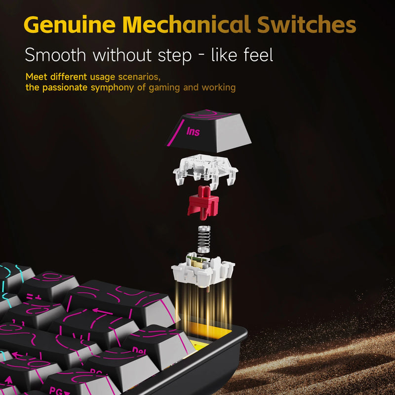 AJAZZ NK68V2 Single-Mode Wired Mechanical Keyboard Portable Gaming Keyboard RGB Hot-Swappable PC Lightweight Mechanical Keyboard