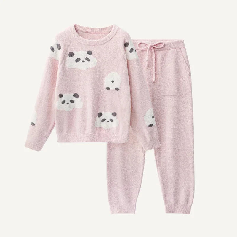 SUJIIN Women's Cute Pajamas Sets Autumn Winter Panda Graphic Sleepwear for Women Men Couple Loungewear Suit Home Clothes SH001