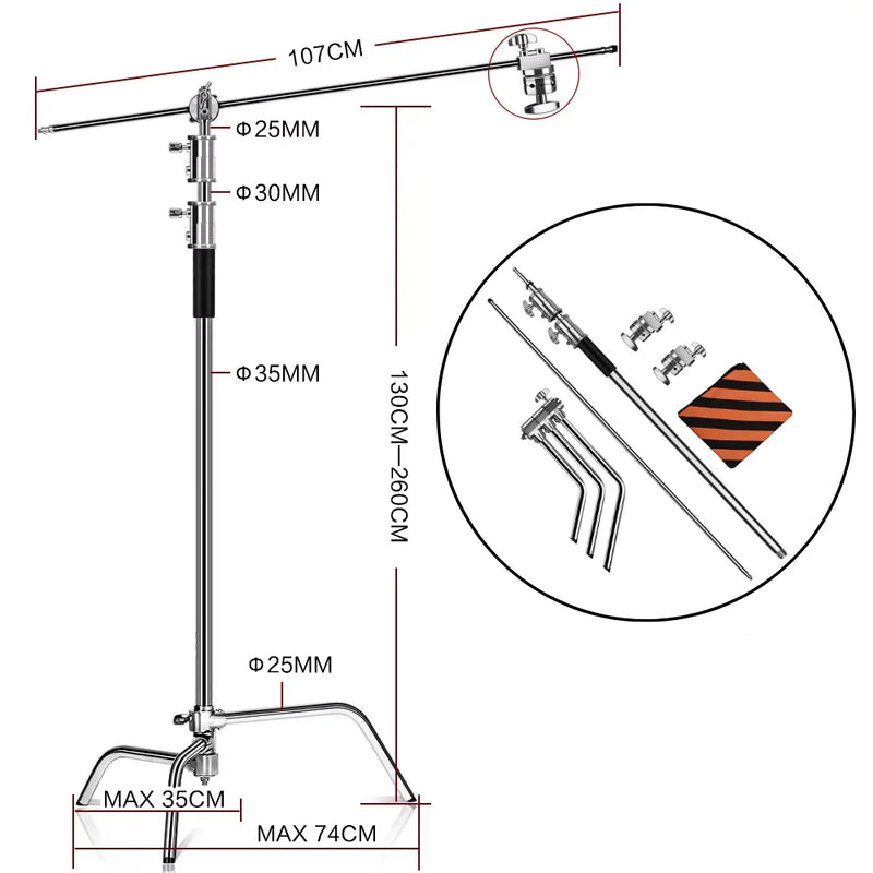 C Stand Stainless Steel Kit Light Stand With Weight Bag Photo Studio Accessories Extension Rod 2.49M Length Arm Cross Boom
