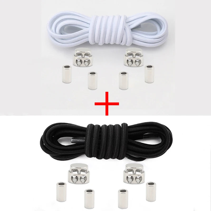 Oval Elastic Shoelace Metal Buckle Laces Unisex Quick-On/Off Shoelaces for Sneakers and Boots 1Pair/2Pair