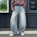 OIQERE Four Seasons New Men's Curved Leg Dirty Wash Denim | SAMAG