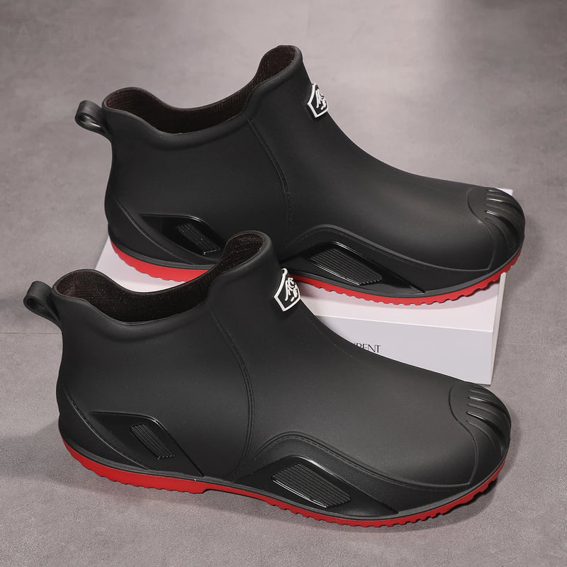 Men's new fashionable and versatile short tube anti slip rain boots, outdoor fishing waterproof shoes, construction work thick s