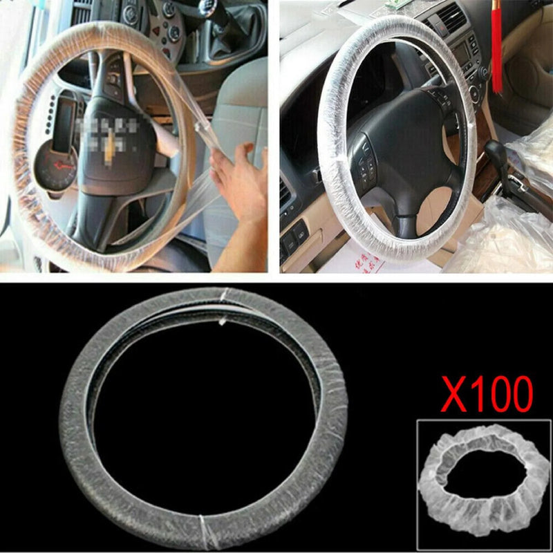100Pcs/Set Universal Car Disposable Transparent Steering Wheel Cover Elastic Waterproof Plastic Safety Isolation Protection