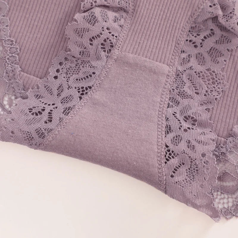 5PCS Seamless Cotton Fabric Panties Women Patchwork Lace Floral Underwear Elastic High Waist Briefs Sexy Female Lingerie S-XXL