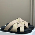 Spring and summer braided calfskin functional sandals, suede color-block slippers, couple's vacation beach slippers
