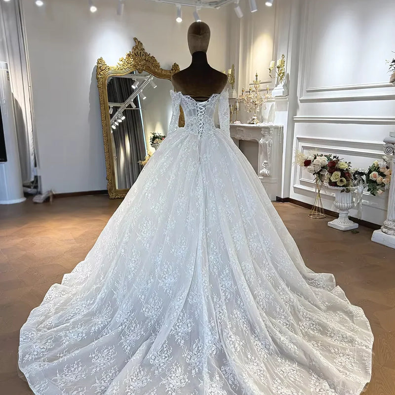 Customized Elegant Strapless Long Sleeve Lace Ball Gown - View 2 | SAMAG