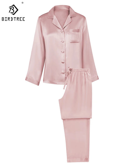 Birdtree 16MM 100% Real Silk Pajama Set Women's Solid | SAMAG