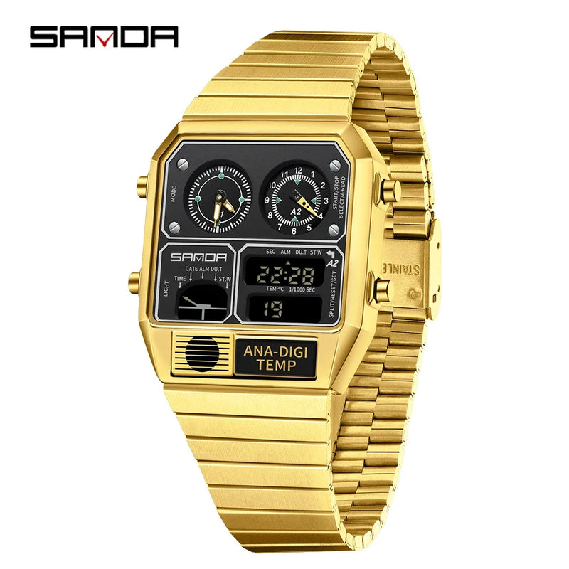 SANDA Top Fashion Men's Leisure Electronic Watch Multifunctional Thermometer Stopwatch Timing Men's Electronic Watch 3192