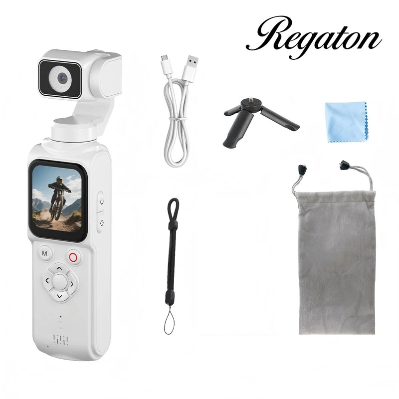 Regaton 4K Action Camera 330° Face Tracking Gimbal Stabilizer 1.72 Inch Touch Screen 64MP Pocket Digital Camera WiFi Sports DJ