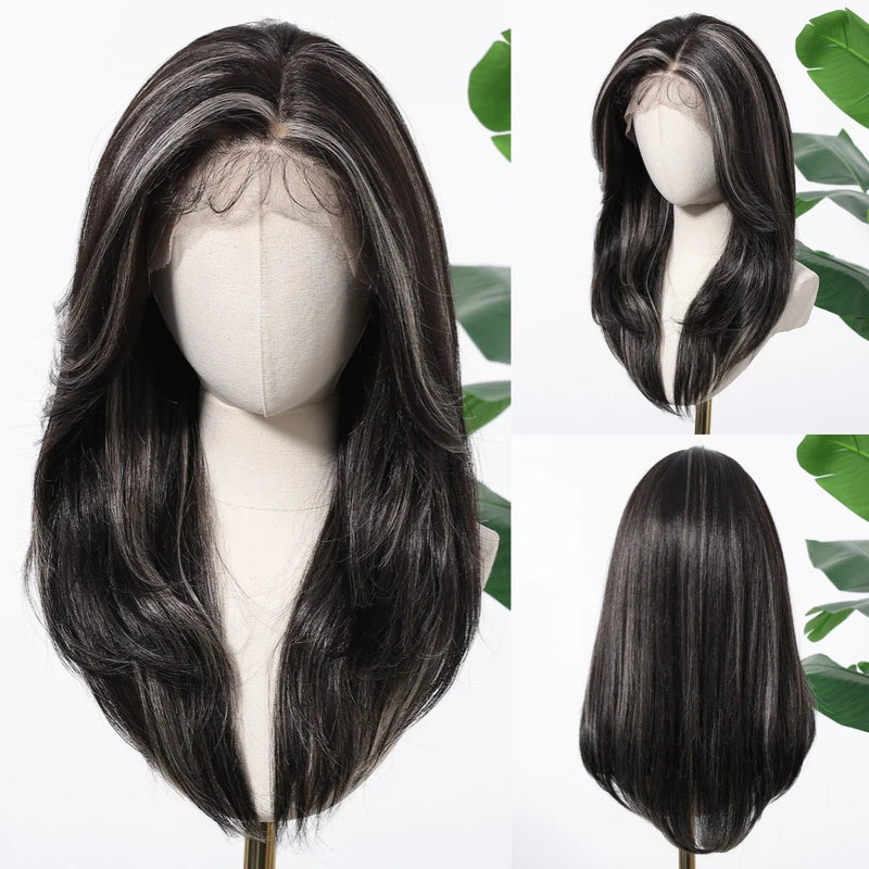 HENRY MARGU Ash Blonde Lace Synthetic Wigs 13*6 Lace Front Wigs Ombre Natural Dark Roots Wigs for Daily Heat Resistant Fiber