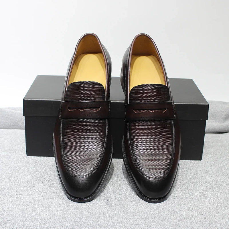 Luxury Genuine Leather Men's Penny Loafers Italian Slip-On Office Business Dress Shoes for Men Wedding Party Loafer Footwear