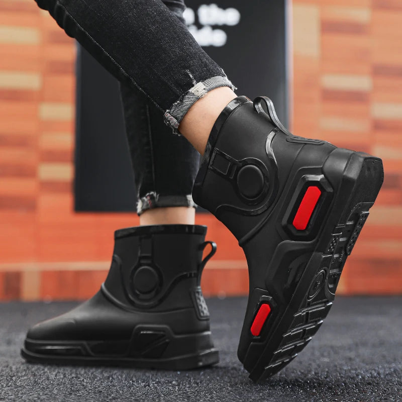 Men's Rain Shoes New Four Seasons Casual Fashion Comfortable Outdoor Anti slip Wear resistant Lightweight Waterproof Rain Shoes