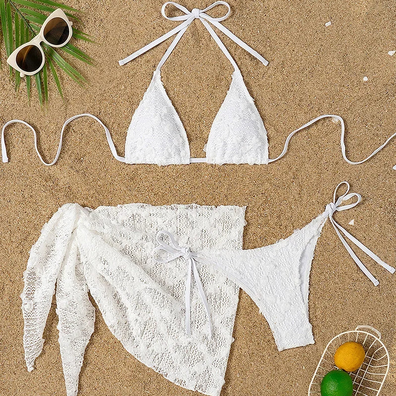 3D Flower with Mesh Sarong Skirt Bikini Women Swimwear | SAMAG