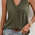 Lady's Olive Green Vest with Front Pocket and Sleeveless Top. Perfect for Casual Streetwear, a Versatile Piece That Can Be Worn