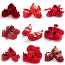 Baby Shoes Cute Baby Sweet Princess Style 0-1 Year Old Non slip Fabric Sole Newborn Red Holiday Walking Shoes 2023 New Ins Super