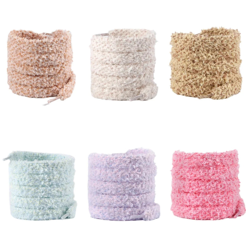 1 Pair Plush Fluffy Shoelaces 1CM Wide Round Laces Sneakers Casual Shoes AJ/AF1 Shoelaces 100/120/140/160cm Shoes Accessories