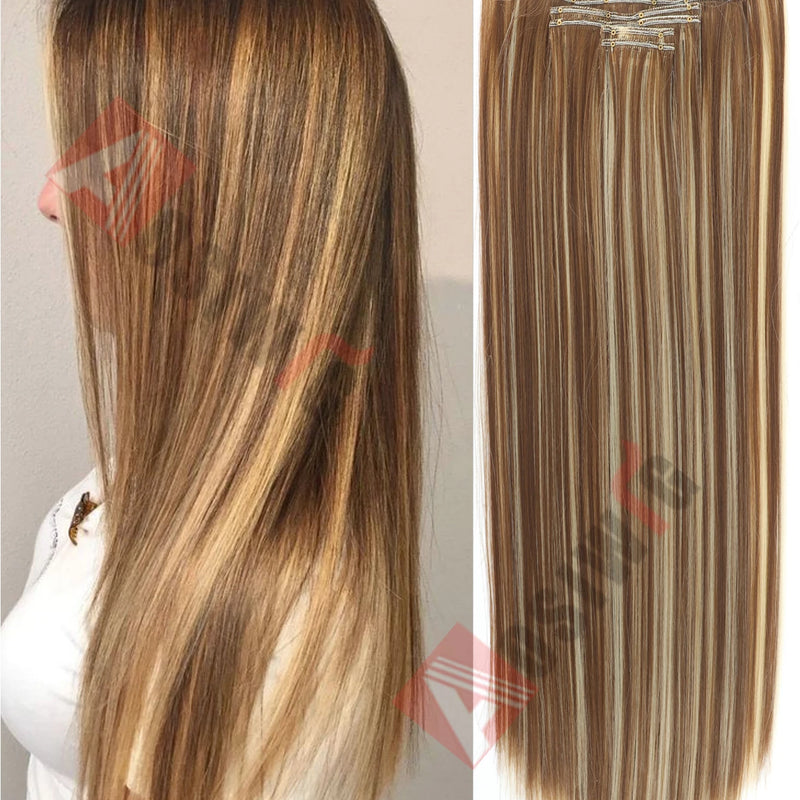 18-32Inch 16 Clips in Hair Extensions Long Straight Hairstyle Synthetic Blonde Black Hairpieces Heat Resistant False Hair Daily