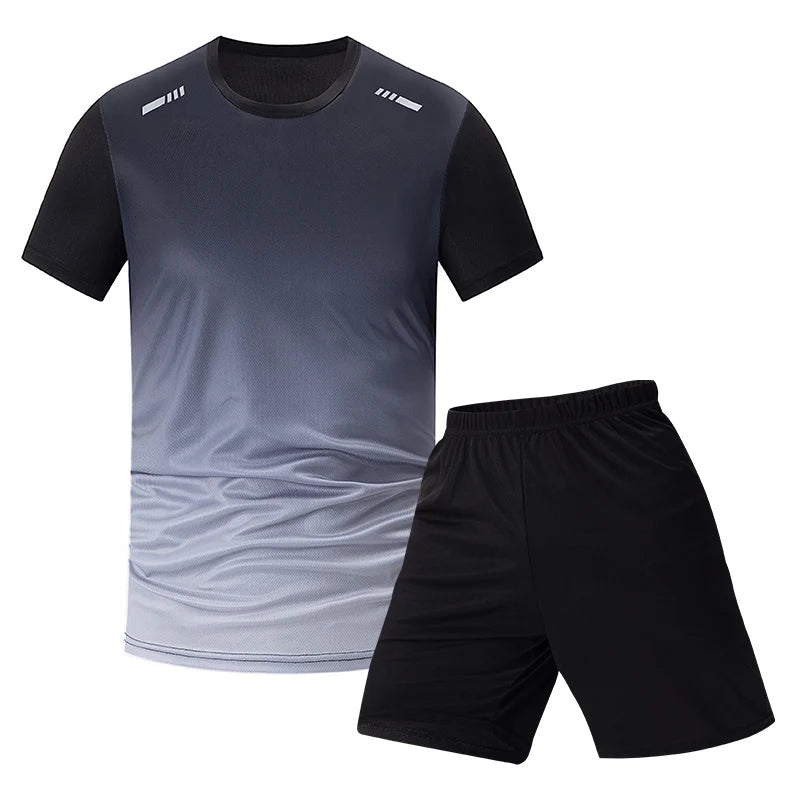 2-Piece Men's Suit Youth Four-Season Gradient T-Shirt Short-Sleeved Sports Quick-Drying Comfortable Home Wear Fashionable