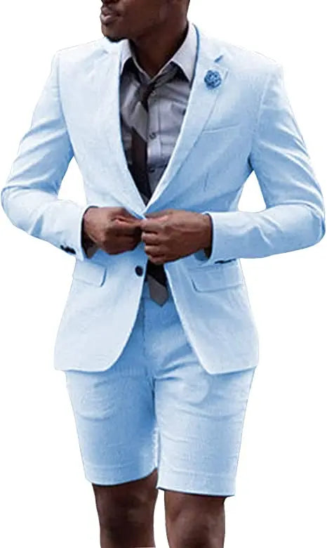 2 Pieces  Men's Casual Suit Single Breasting  Lapel Groomsmen with Short  for Wedding (Blazer+Pants)