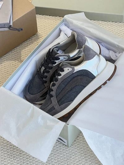 Women's Vulcanized Shoes Leather Beaded Casual Sneakers | SAMAG