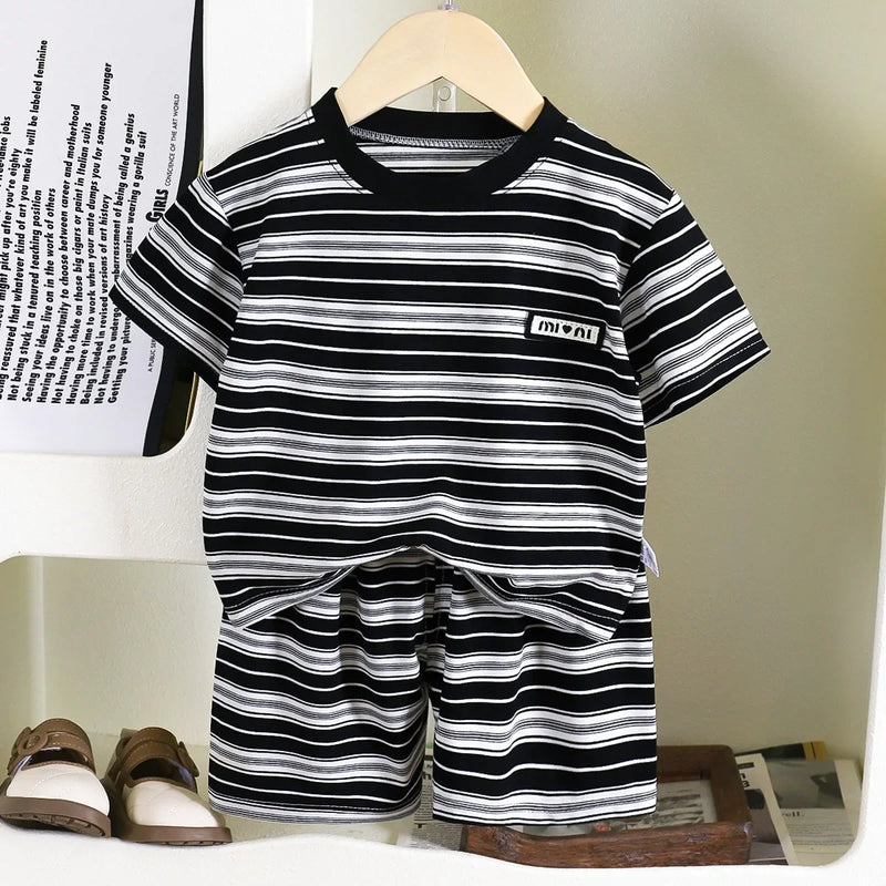 Striped Casual Sports Short Sleeve Two Piece Set Clothing | SAMAG