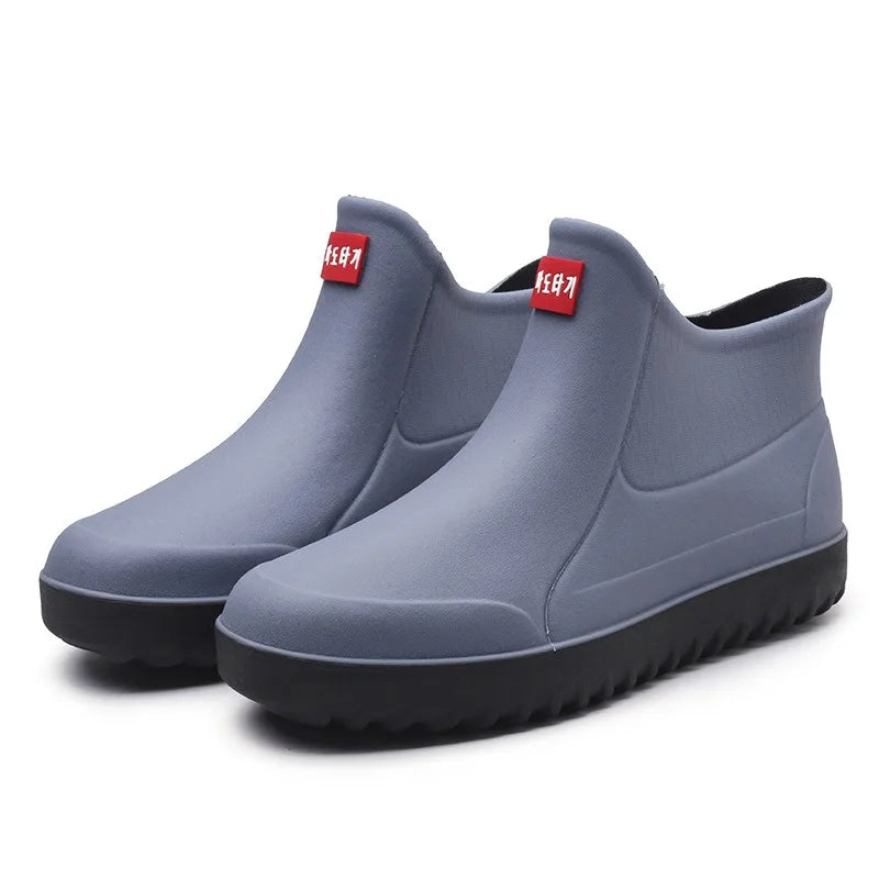 Men's Rain Boots Waterproof Rubber Shoes Outdoor Hiking Fishing Shoes PVC Kitchen Work Water Shoes Slip on Non-slip Ankle Boots