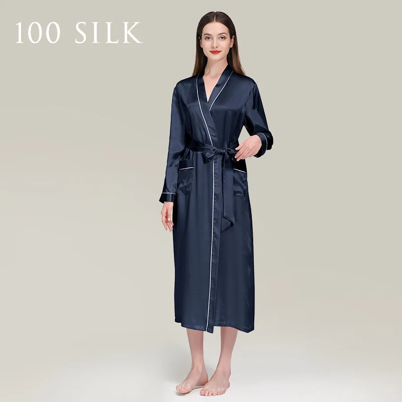 Birdtree 22 Momme 100%Pure  Silk Long Robe for Women Silky Sleepwear Ladies Elegant Nightgown Natural Pajamas P3D047QM
