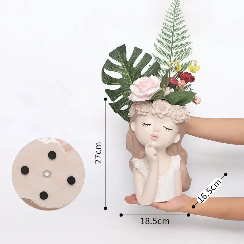 European Art Ornaments Planter Home Decor Humanoid Vase Potted Characters Succulent Flowerpot Portrait Girl Flower Pot