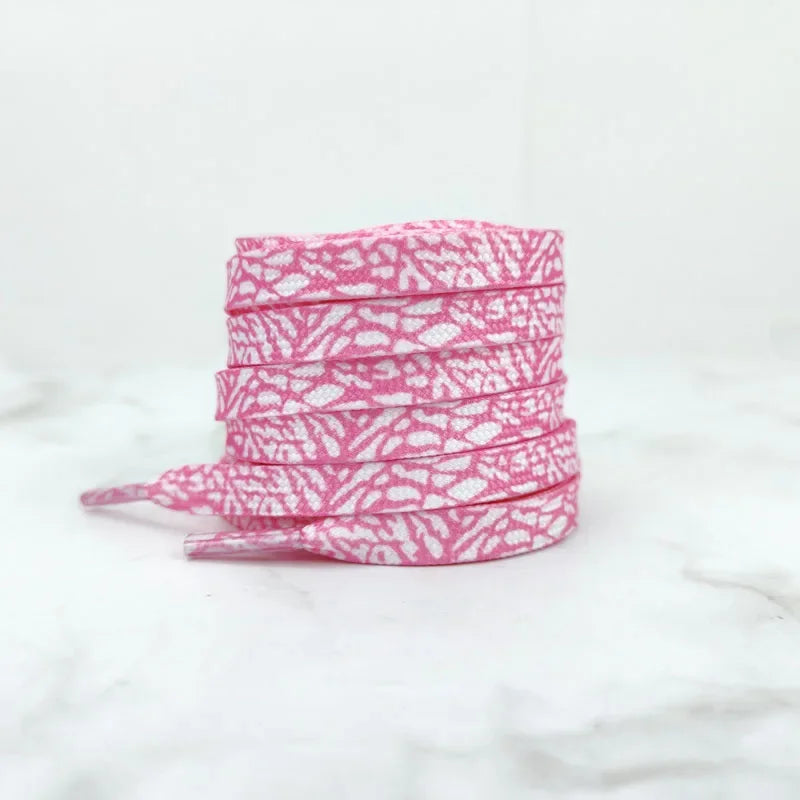 Flat Shoelaces for Shoes Burst Crack Texture Rope Leopard Print Shoelace Cement Flame Pink Printing Shoe Laces for Women Man