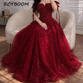 Customized Crystal Tulle A-line 2026 Evening Dresses for Women Red Shiny Sequined Party Dresses Strapless Princess Prom Dress