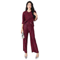 Miyake Fashion Women's Suit 2026 Summer High-end Striped Print Round Neck Loose T-shirt Straight Pants Two-piece Set