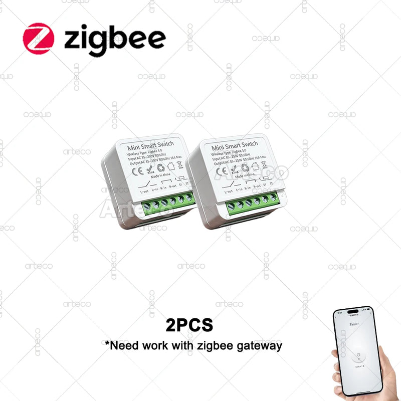 Zigbee 3.0 Mini Smart Switch 16A 2 Way Control Relay Breaker Home Automation DIY Module Light Switches Need Gateway Support Z2M