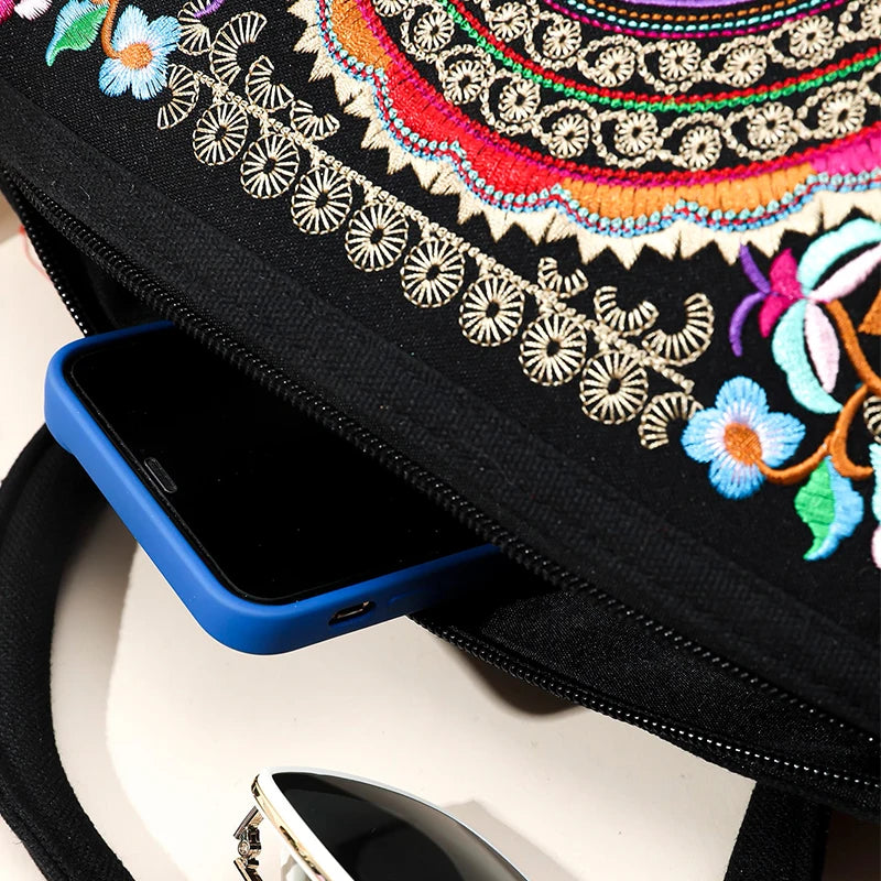 Women Shoulder Bag Handmade Embroidered Bohemia Handbag Retro Large Capacity Canvas Shopping Tote Travel Messenger Boston Bags
