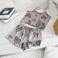 FINETOO 2Pcs Satin Pajama Set for Women Sleepwear Sexy Strap Vest Top Shorts Nightwear Pijamas Sexy Sleep Shorts Set Sleepwear