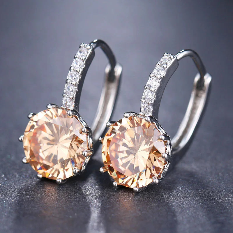 Classic Green AAA Cubic Zirconia Stud Earrings Round Crystal Girl Ear Studs For Women Multicolor Fashion Jewelry brincos AE176