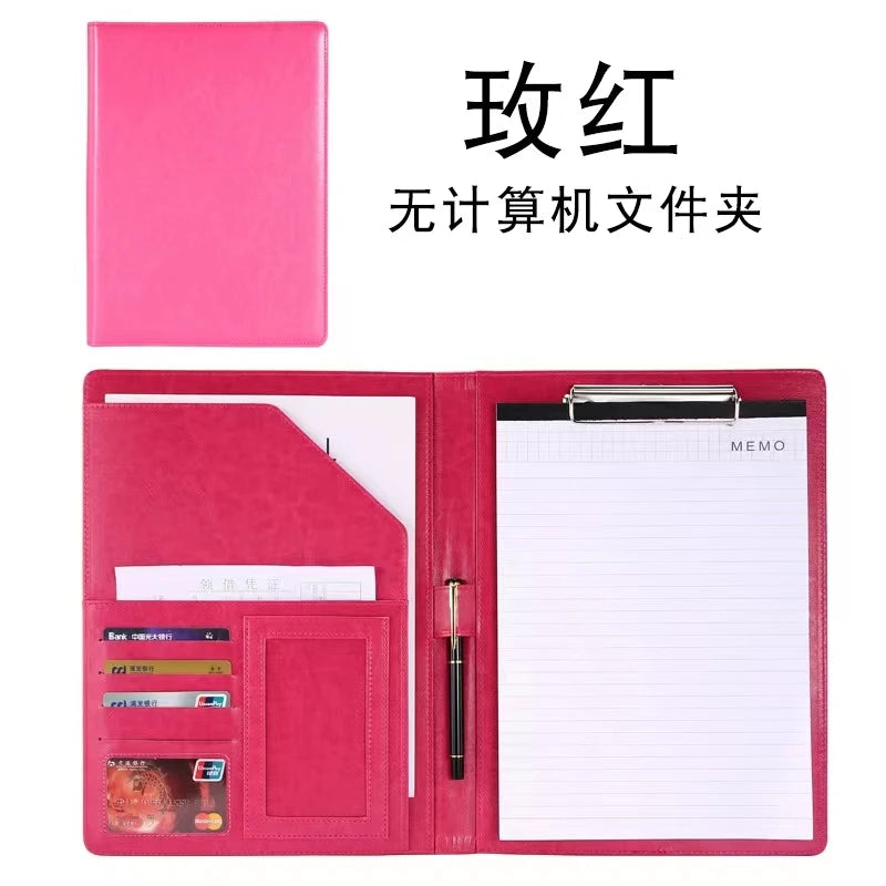 2026 A4 PU Leather Business Padfolio Organizer Case Vintage Binder Business Manager Document Pads Office File Folder