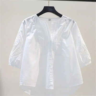 100% Cotton Embroidered Blouses Women Shirt Mid - sleeve | SAMAG