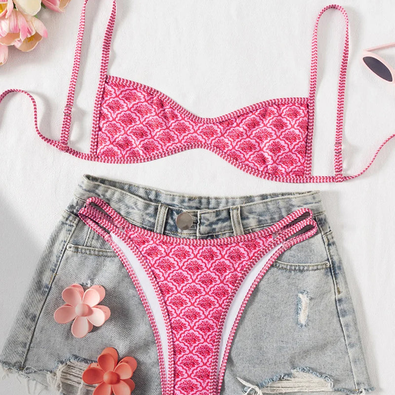 XS - XL Flowers Printed High Leg Cut Bikini Female | SAMAG