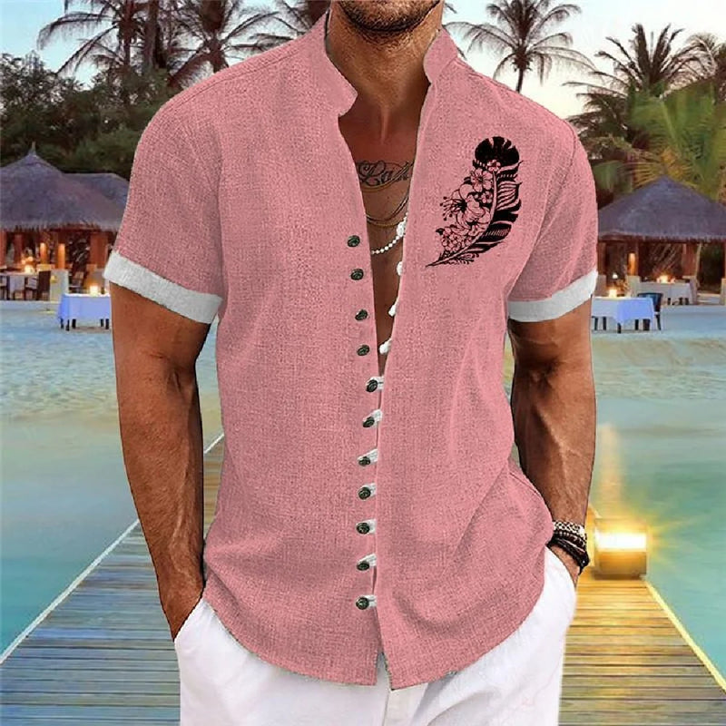 New Men's Linen Short-Sleeved Shirt, with a Fashionable | SAMAG
