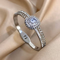 Stainless Steel Bangle Bracelet Inlay Luxury Rhinestones Gorgeous Synthetic Zirconia Geometric Oval Square Stars Shape for Women