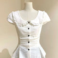 White Slim Sweet Shirt Women Puff Sleeve Cute Preppy - View 6 | SAMAG