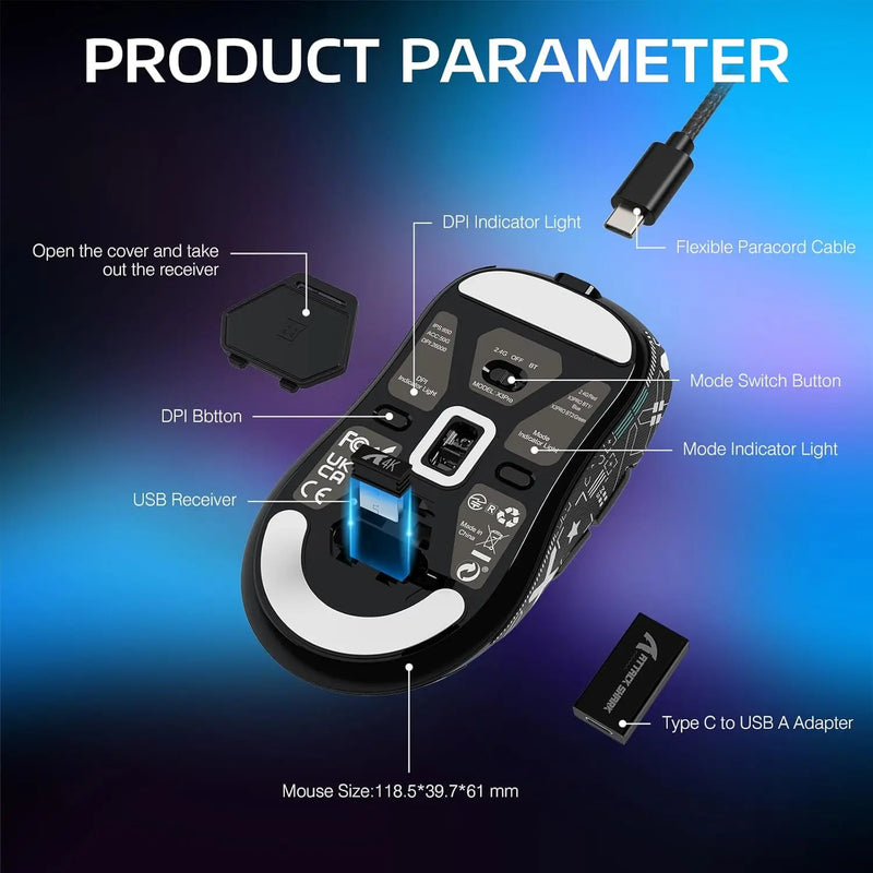 ATTACK SHARK X3PRO 8K Lightweight Wireless Gaming Mouse  Own Anti-slip Mouse PAW3395 26Kdpi Bluetooth electronic sports game