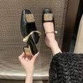 New Women's Shoes Mary Jane Mules, Square-Toed Shallow-Cut Chunky Heel Shoes, Fashionable High-Heeled Sandals